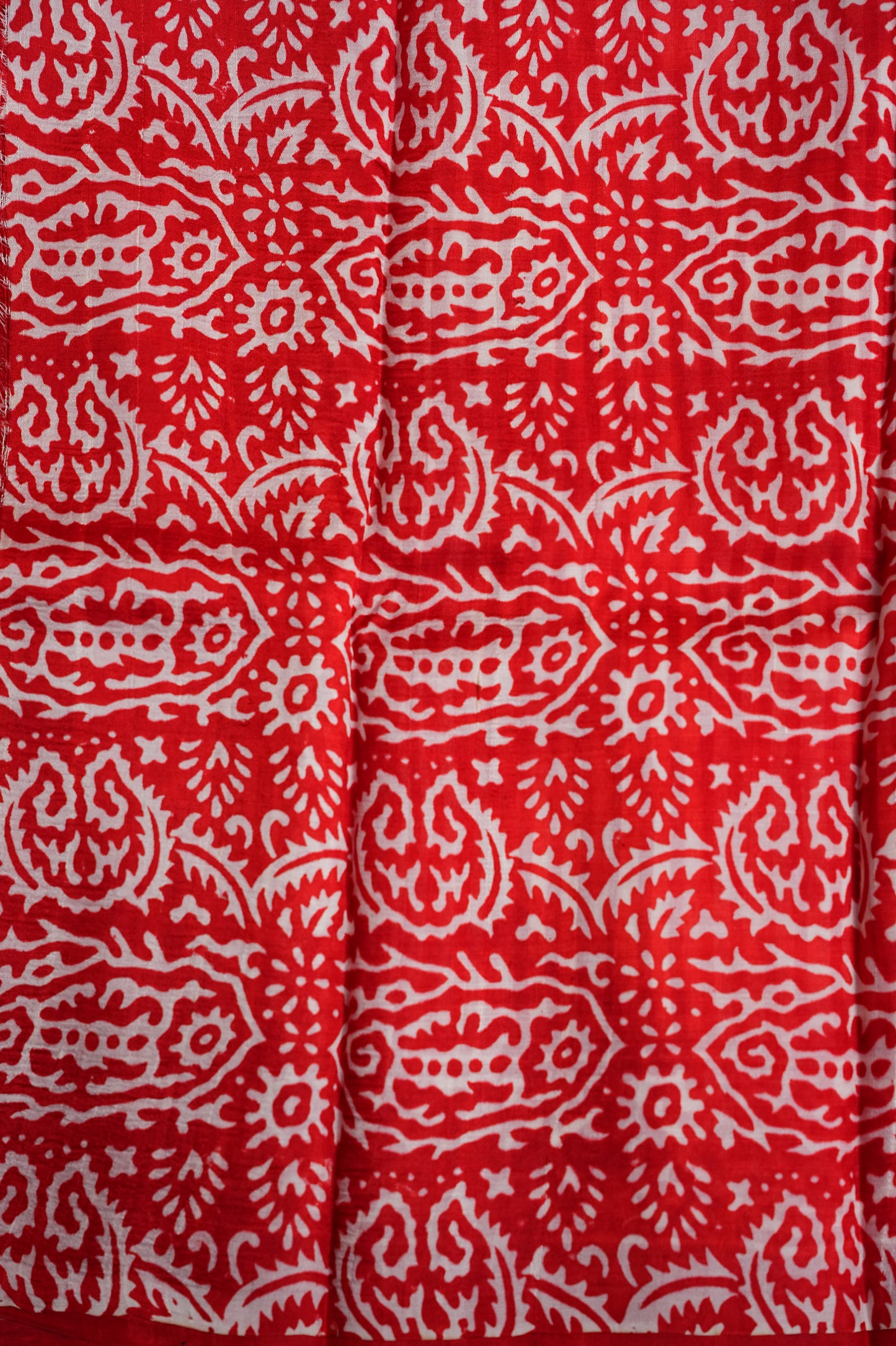 Purely Handpainted Classic On Pure Tussar Silk Saree-White & Red|Silk Mark Certified