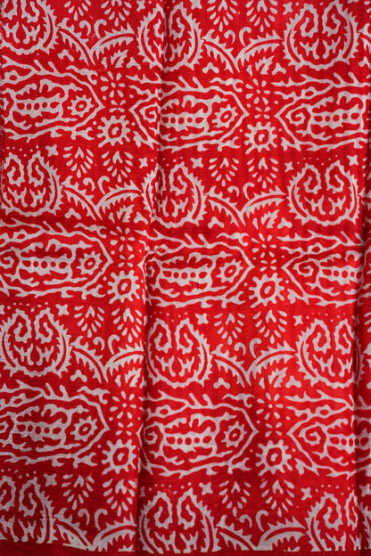 Purely Handpainted Classic On Pure Tussar Silk Saree-White & Red|Silk Mark Certified