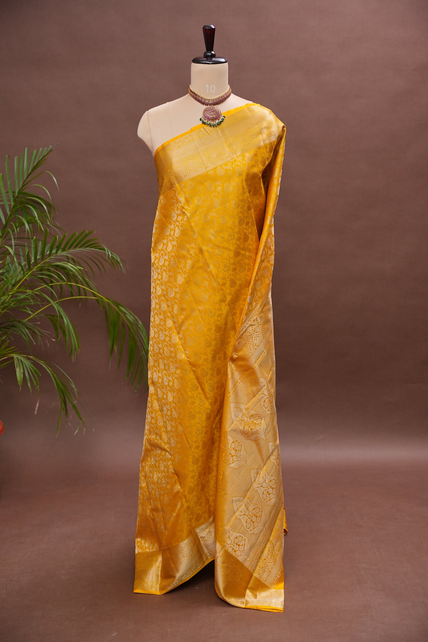 Mustard Yellow Pure Kanchivaram Silk Brocade Saree|Silk Mark Certified.