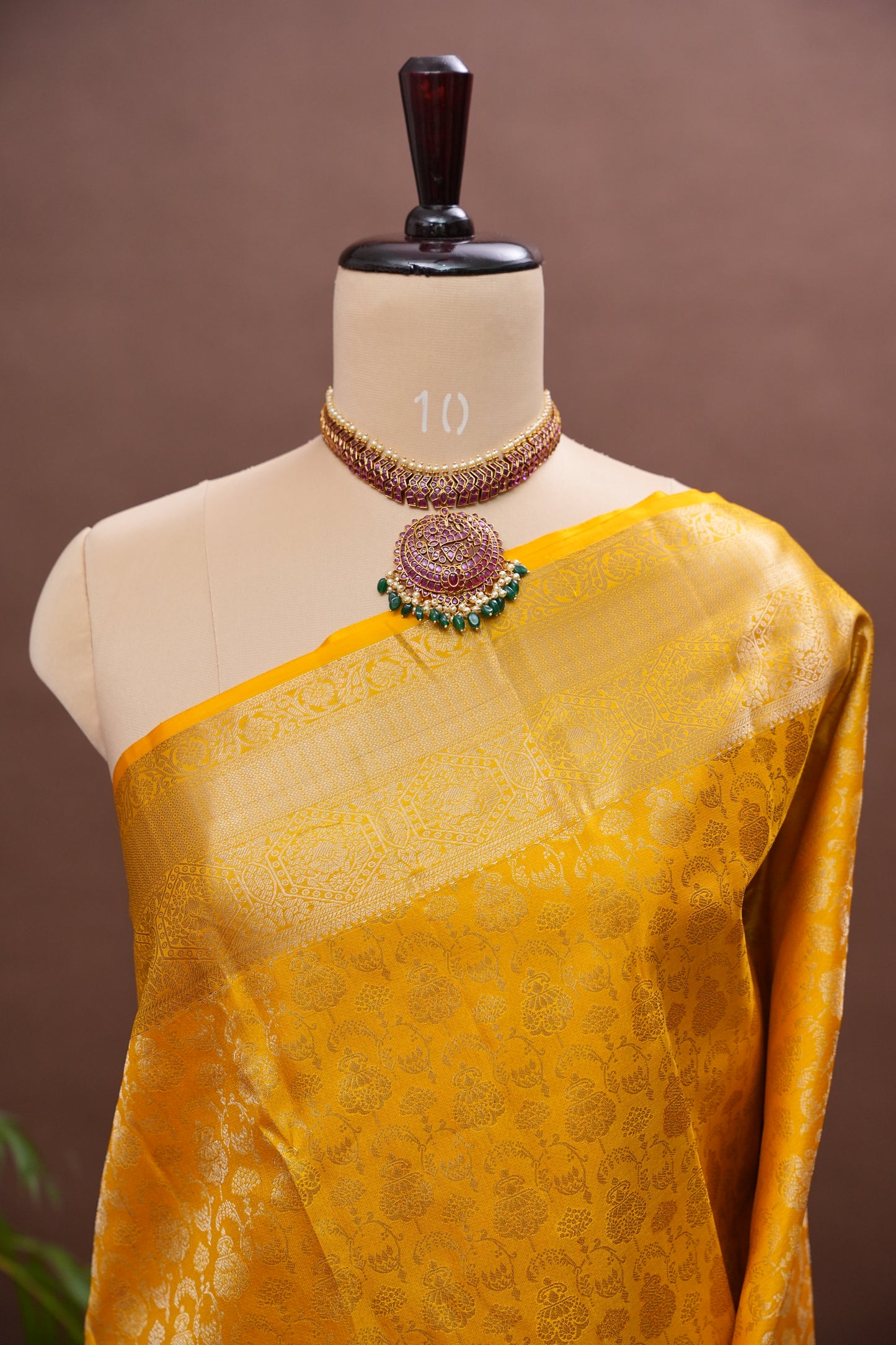 Mustard Yellow Pure Kanchivaram Silk Brocade Saree|Silk Mark Certified.