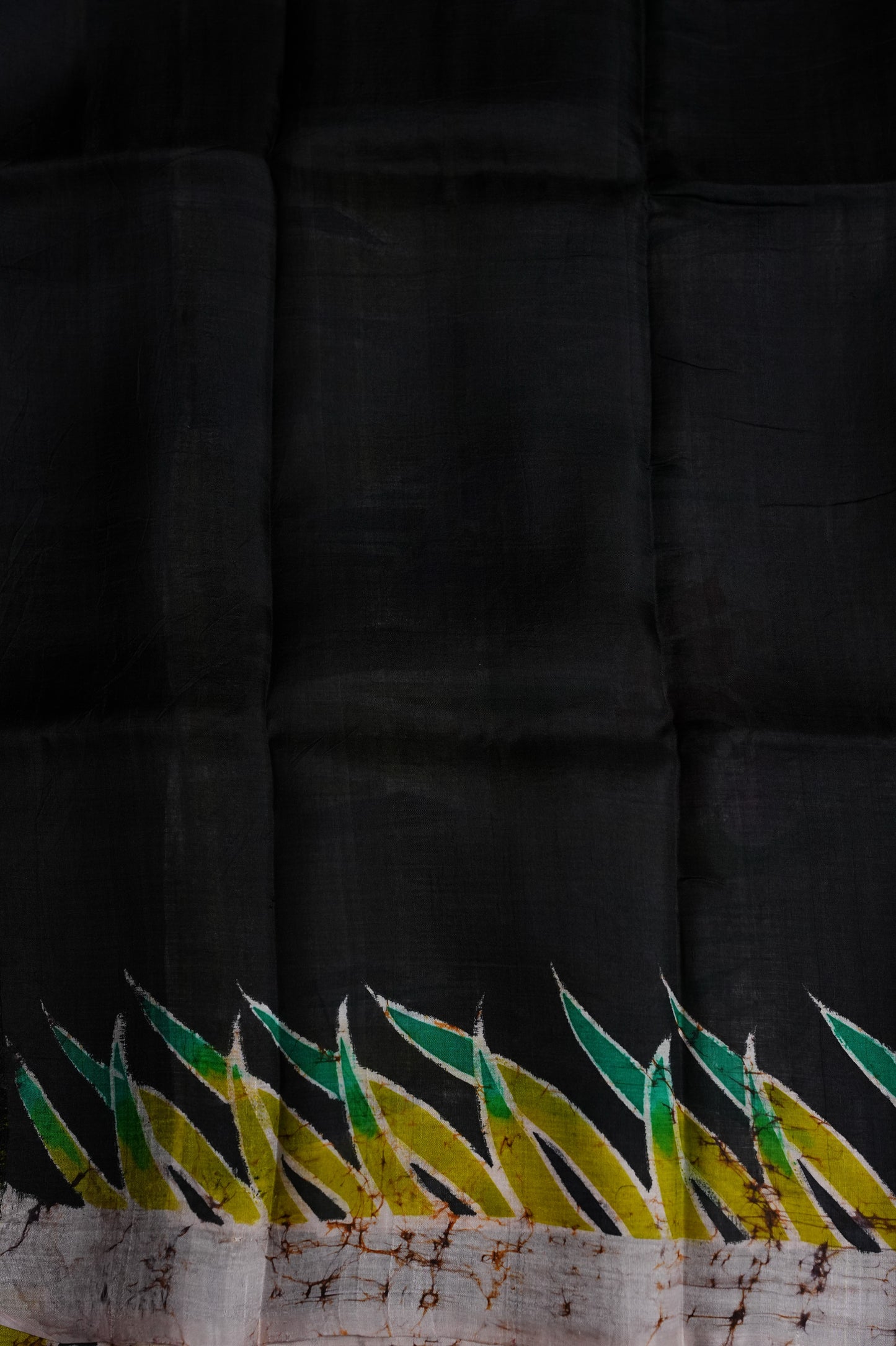 Purely Handpainted Batik Floral On Pure Tussar Silk Saree-Black|Silk Mark Certified