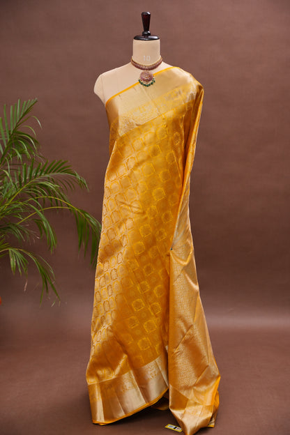 Radiant Mustard Yellow Pure Kanchipuram Silk Saree | Silk Mark Certified