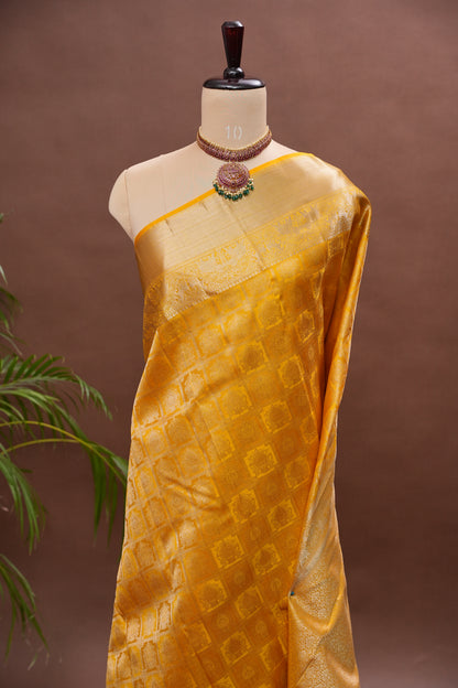 Radiant Mustard Yellow Pure Kanchipuram Silk Saree | Silk Mark Certified