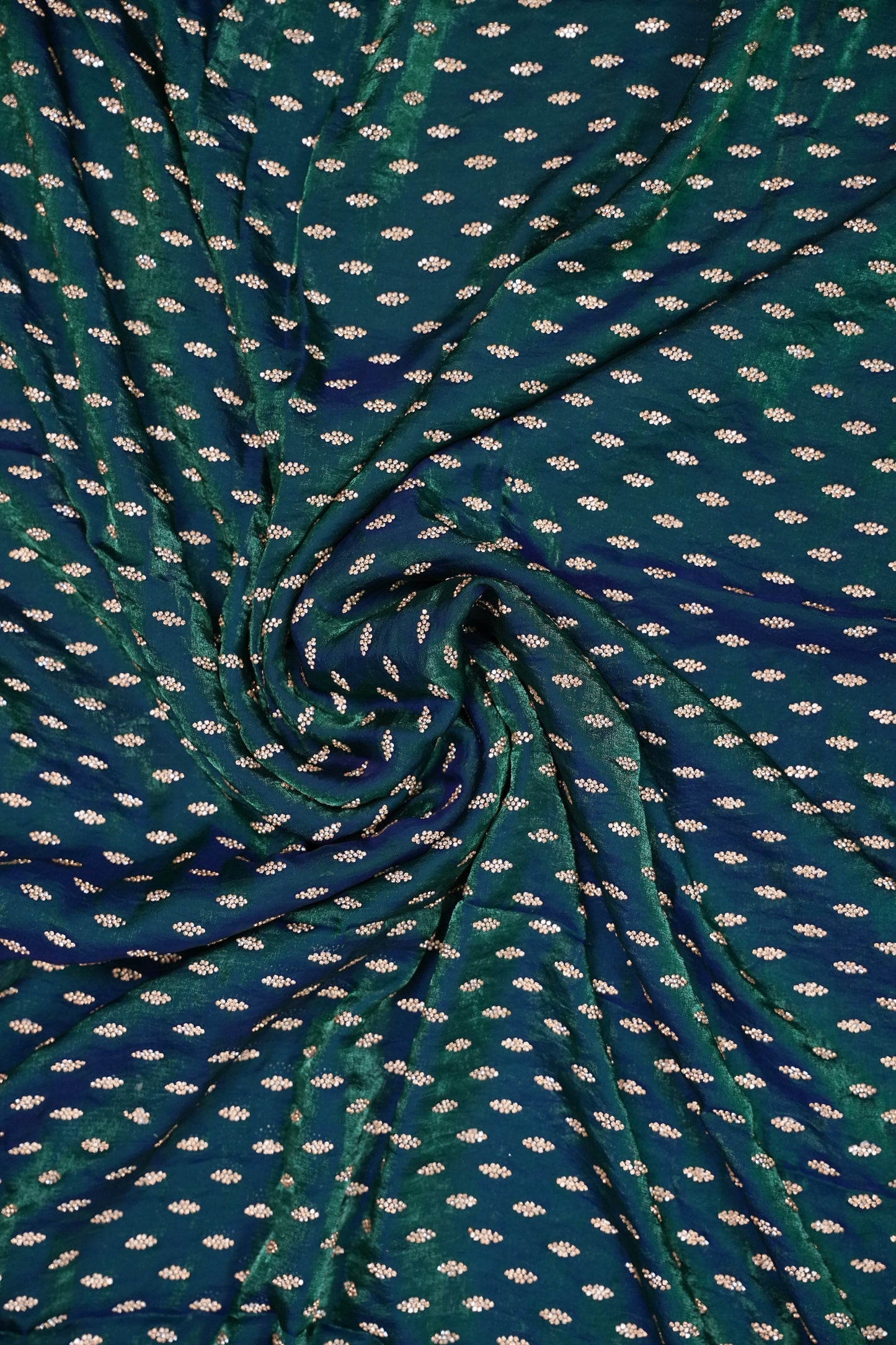 Dual Tone Peacock Blue & Emerald Green Party Wear Saree with Gold Stone Butta Work