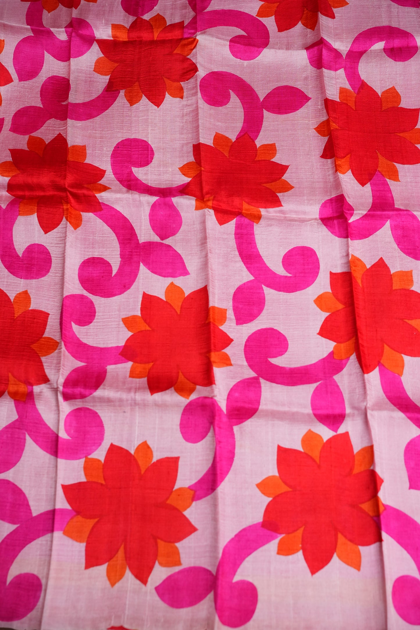 Purely Handpainted Floral On Pure Tussar Silk Saree-Baby Pink & Dark Pink|Silk Mark Certified