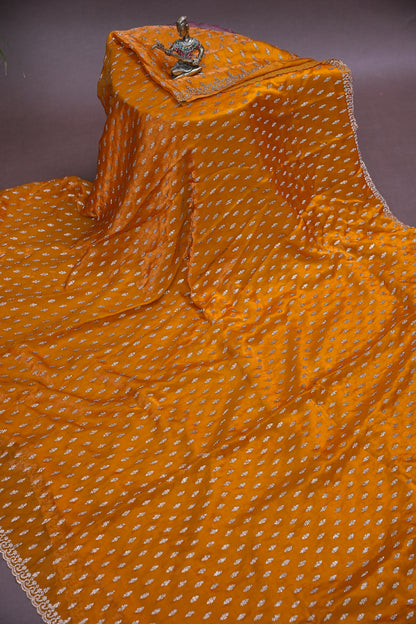 Mustard Gold Party Wear Saree with Gold Stone Butta & Embellished Border