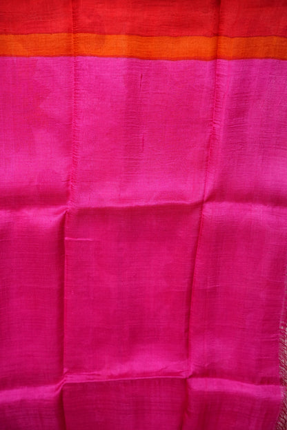 Purely Handpainted Floral On Pure Tussar Silk Saree-Baby Pink & Dark Pink|Silk Mark Certified