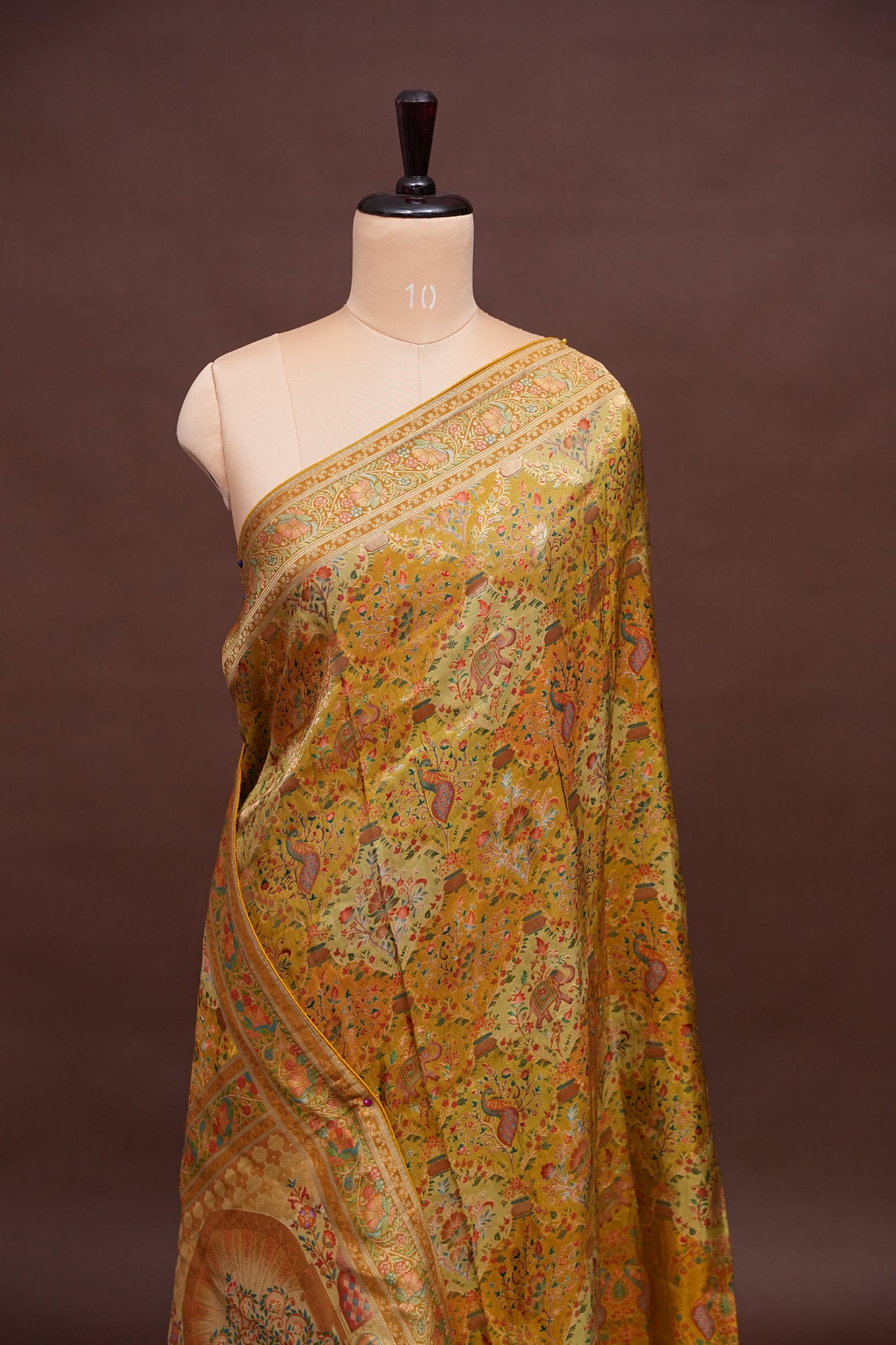 Kashmiri Pashmina Mellow Tissue Saree - Yellow Gold