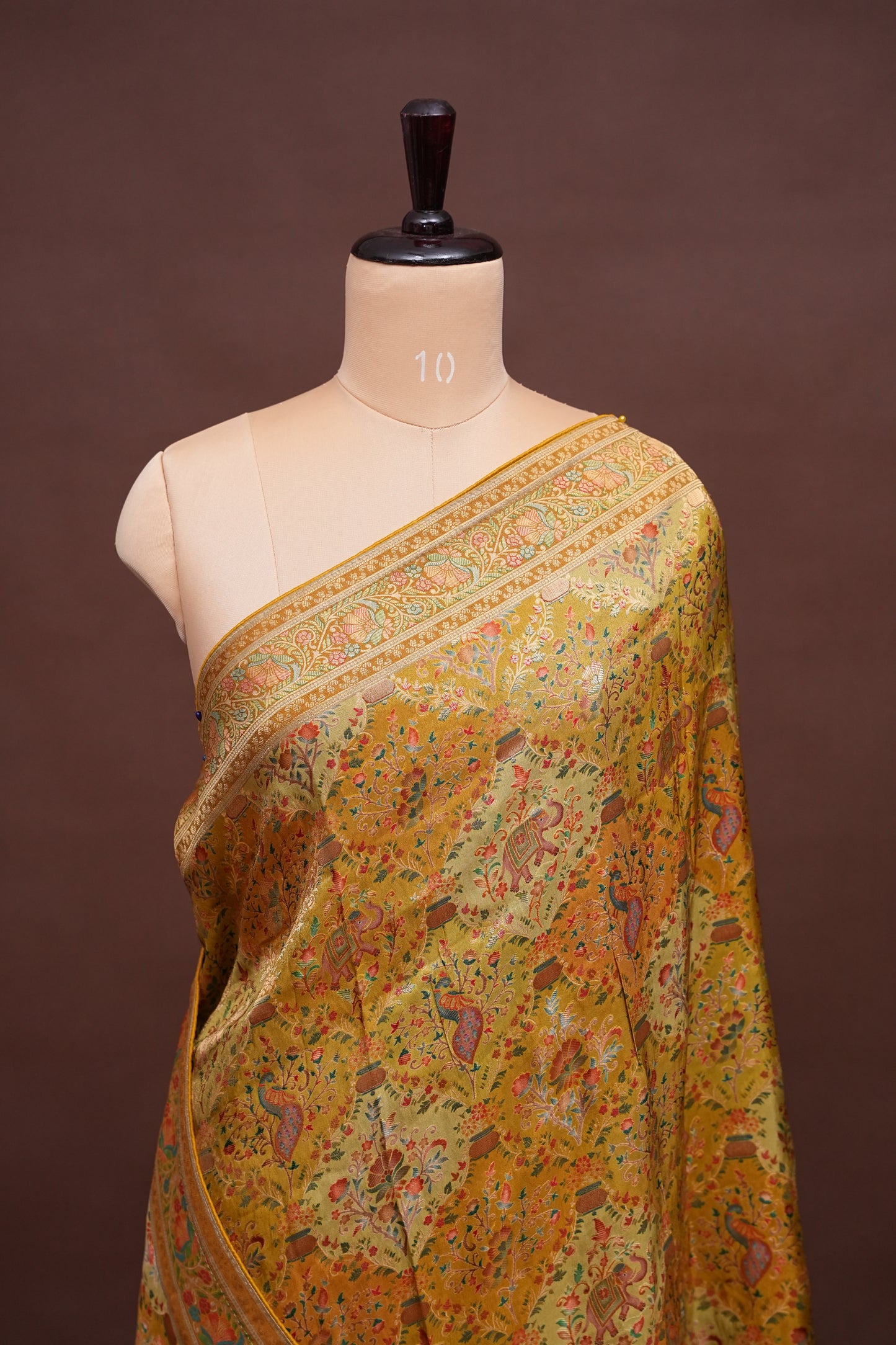 Kashmiri Pashmina Mellow Tissue Saree - Yellow Gold