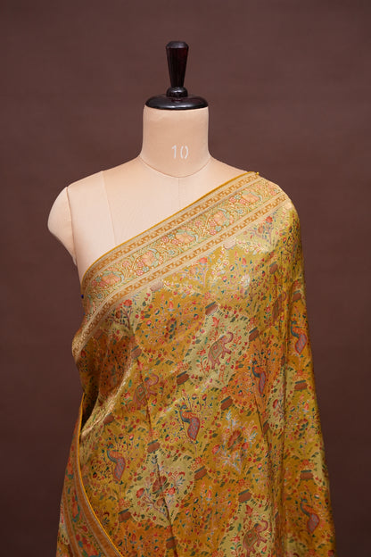 Kashmiri Pashmina Mellow Tissue Saree - Yellow Gold