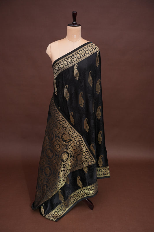 Banarasi Mashru Silk Saree - Black