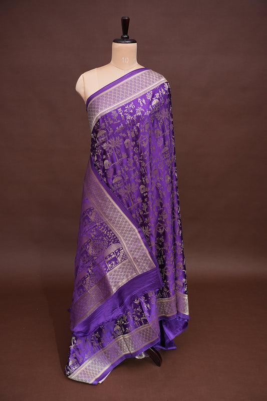 Banarasi Mashru Silk Saree - Purple