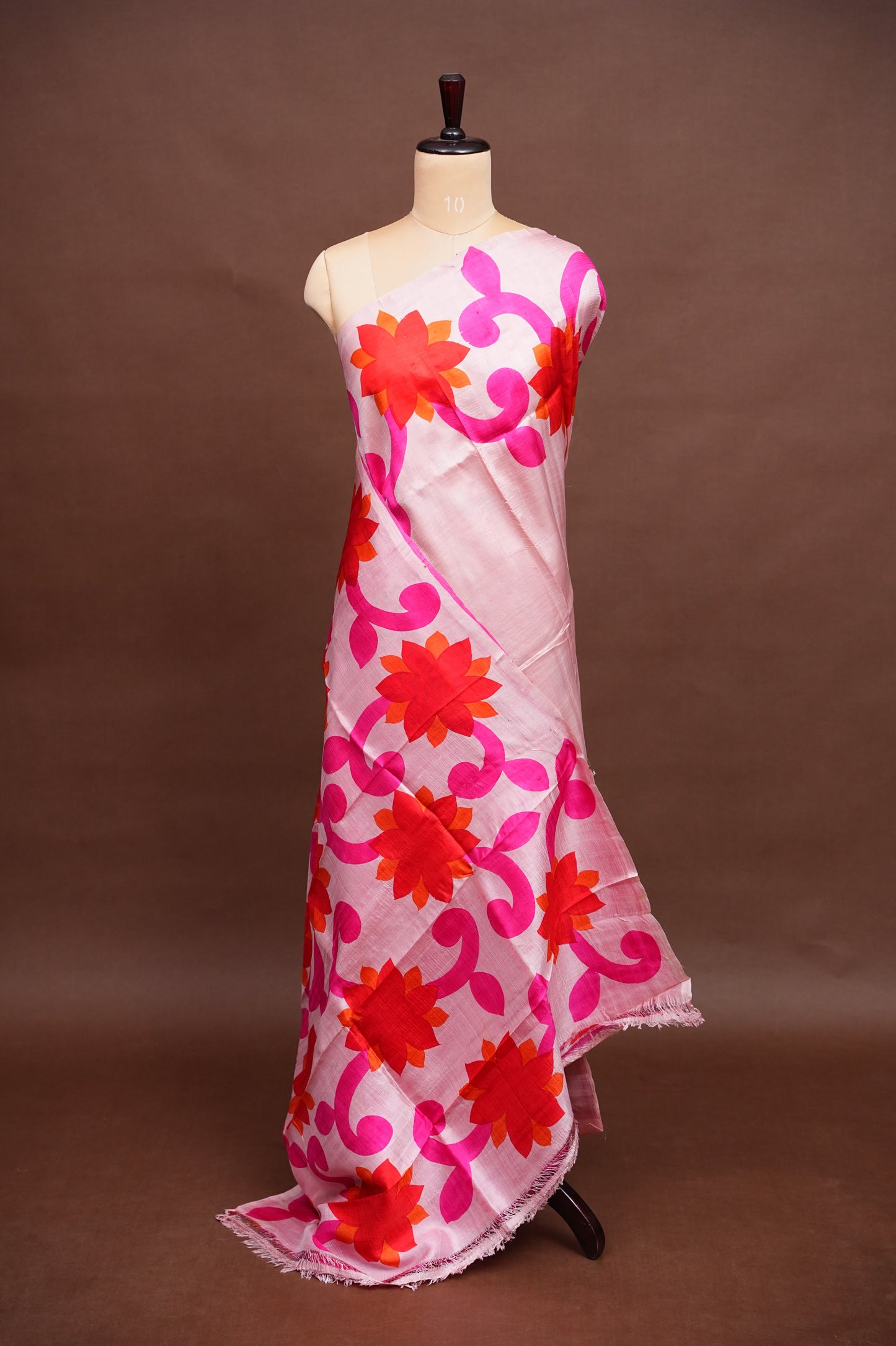 Purely Handpainted Floral On Pure Tussar Silk Saree-Baby Pink & Dark Pink|Silk Mark Certified
