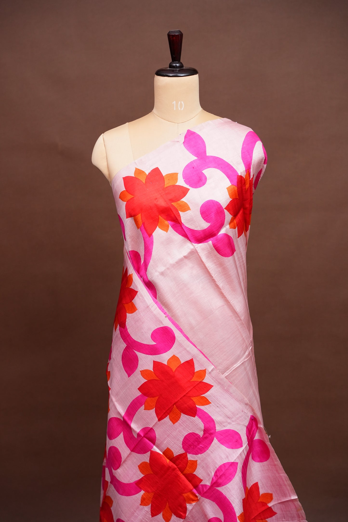Purely Handpainted Floral On Pure Tussar Silk Saree-Baby Pink & Dark Pink|Silk Mark Certified