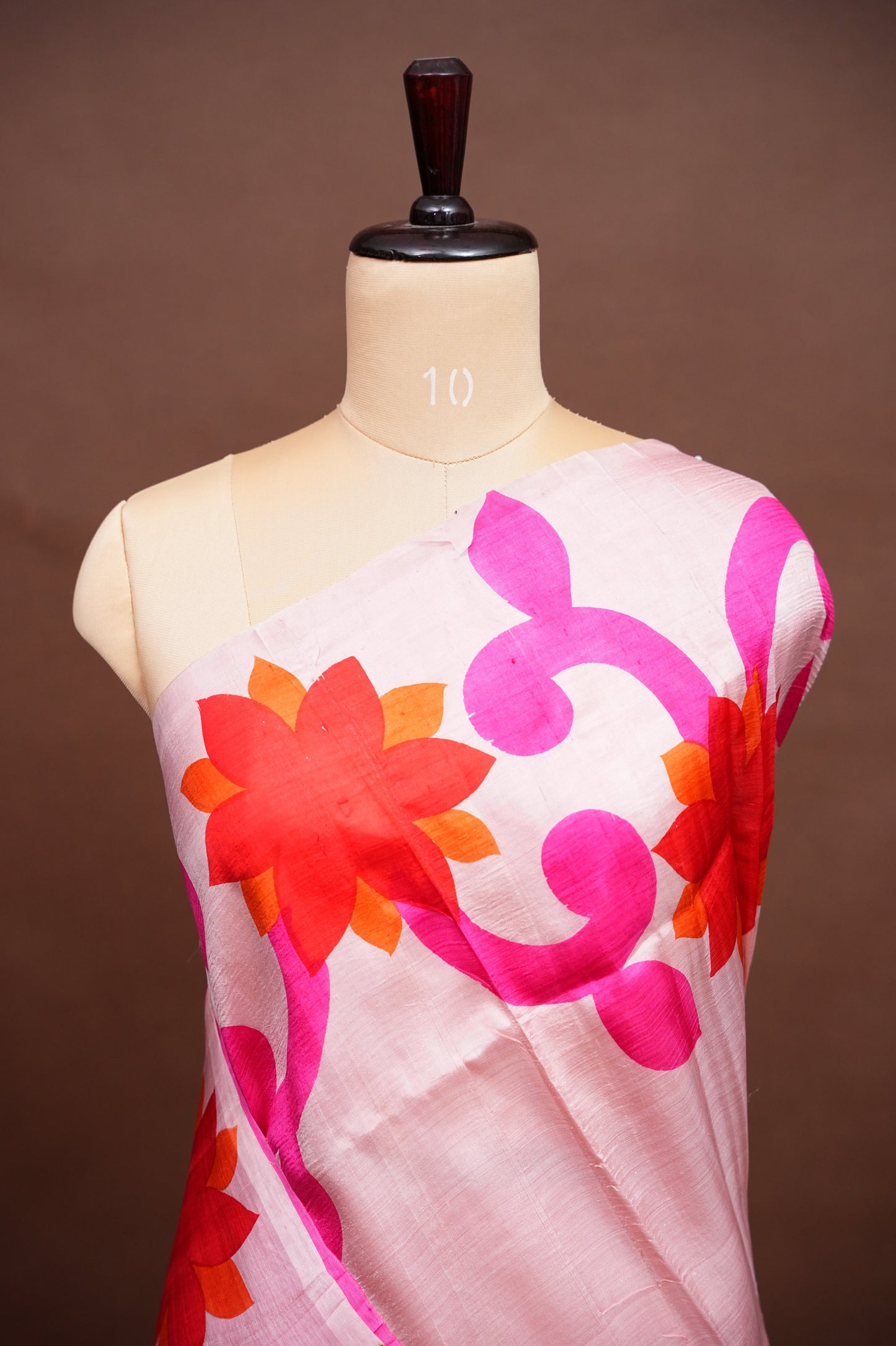 Purely Handpainted Floral On Pure Tussar Silk Saree-Baby Pink & Dark Pink|Silk Mark Certified