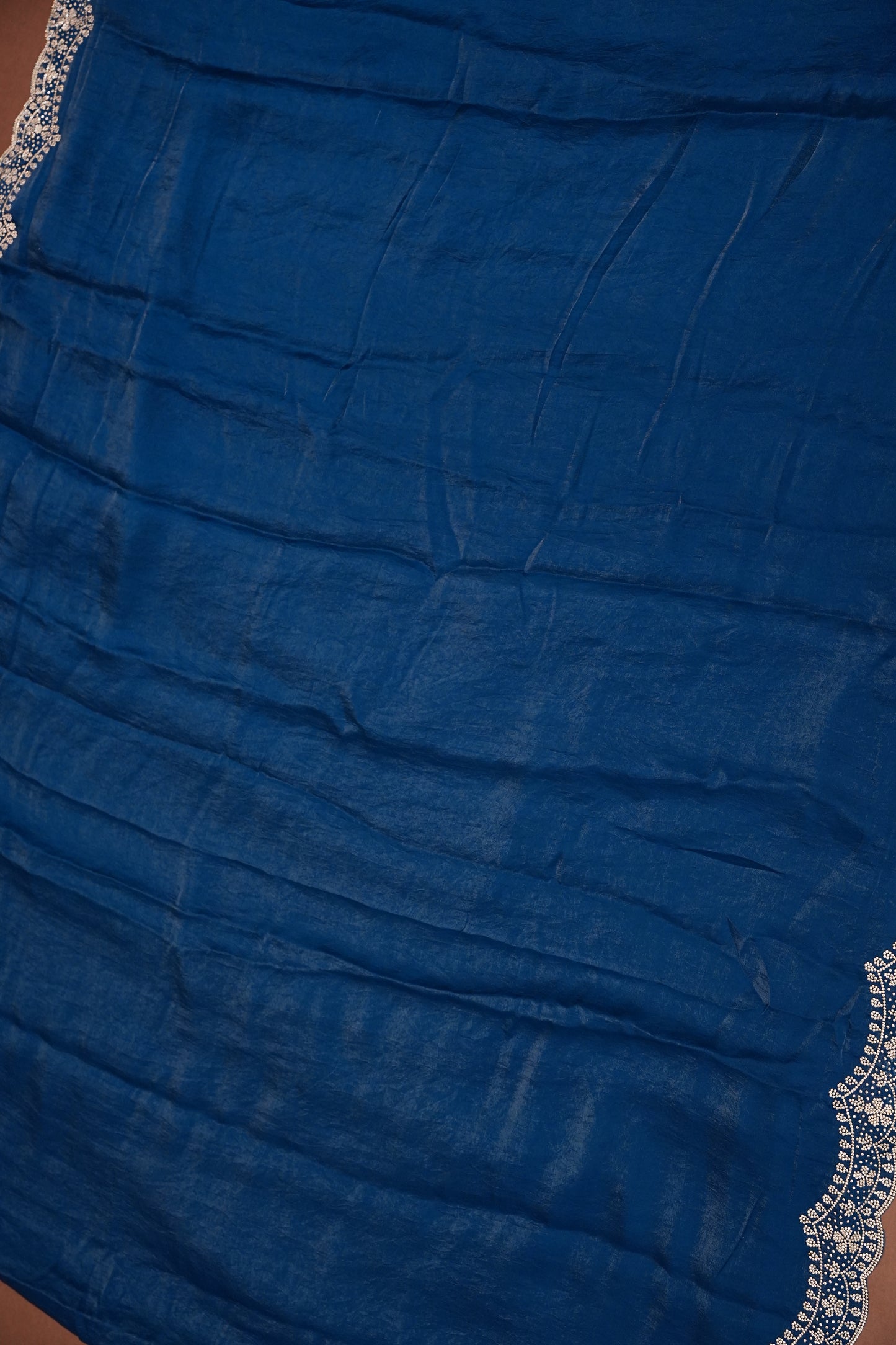 Royal Sapphire Blue Party Wear Saree with Hand Embellished Border & Floral Motifs