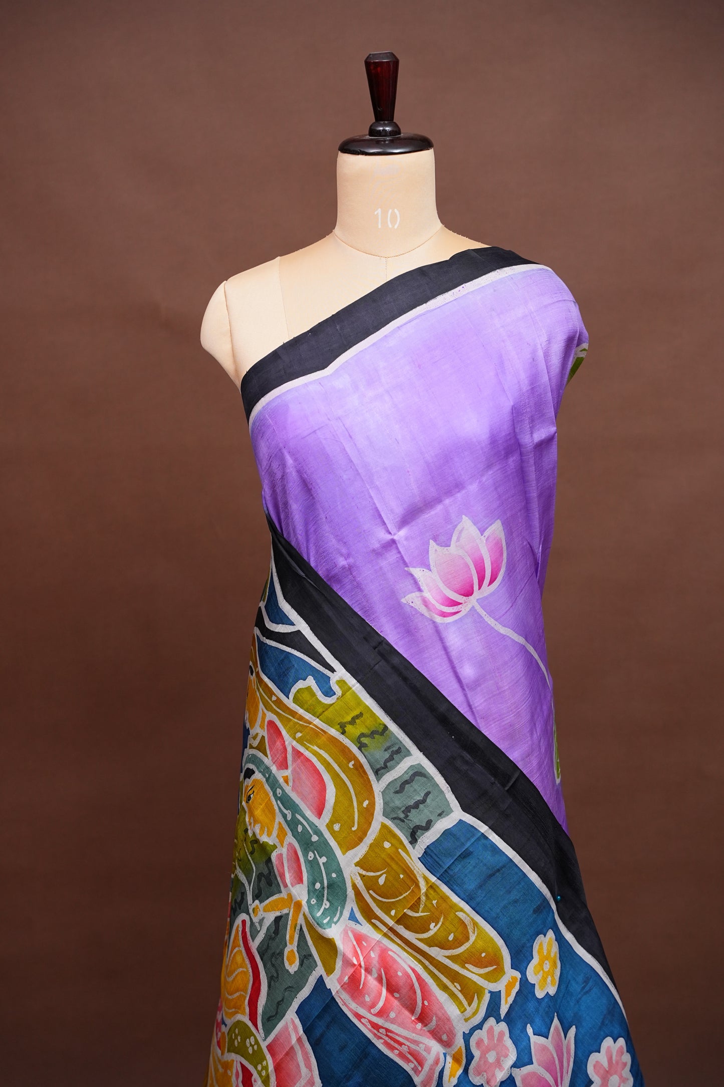 Purely Handpainted Batik Floral On Pure Tussar Silk Saree-Lavender|Silk Mark Certified