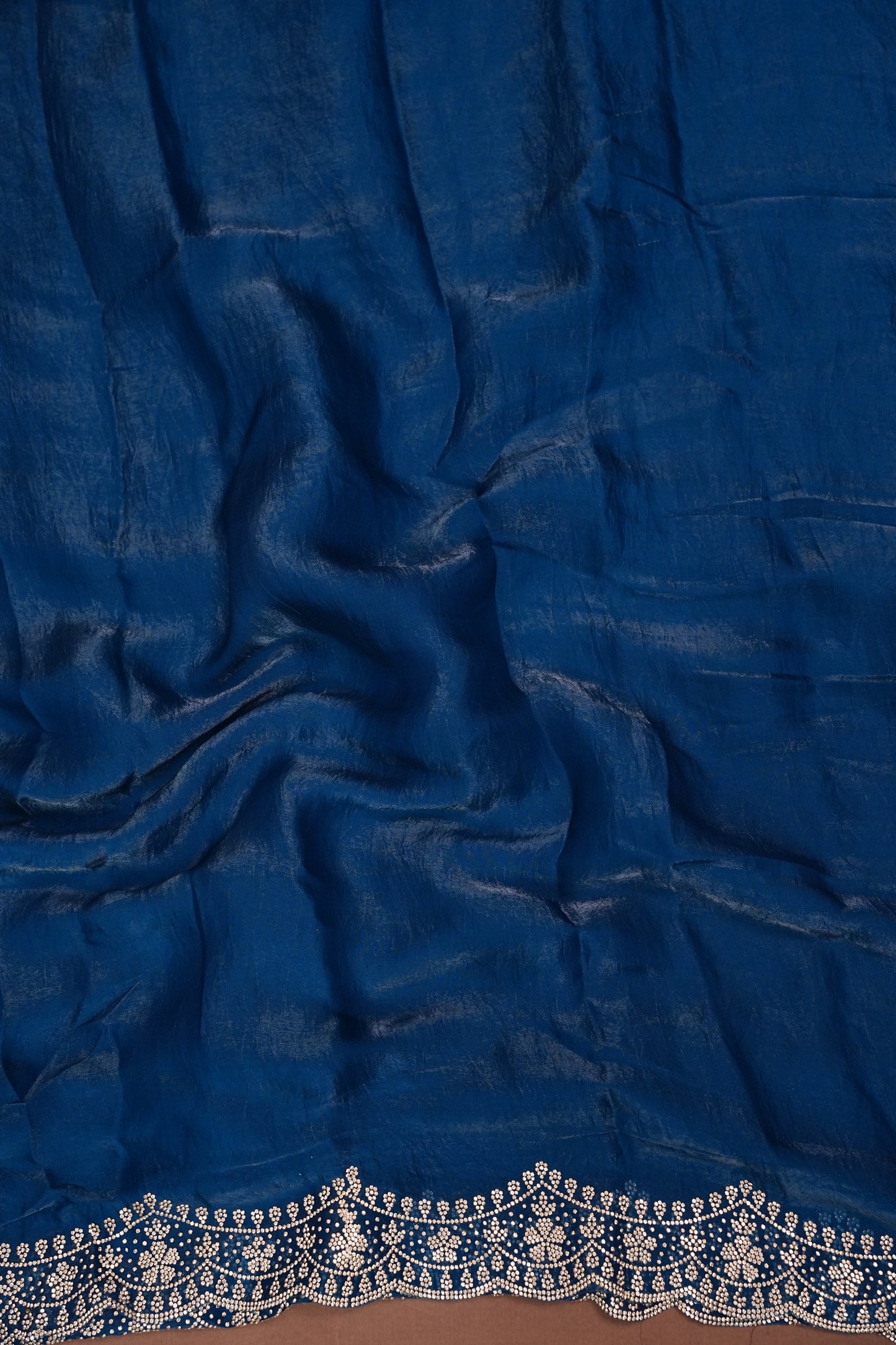 Royal Sapphire Blue Party Wear Saree with Hand Embellished Border & Floral Motifs