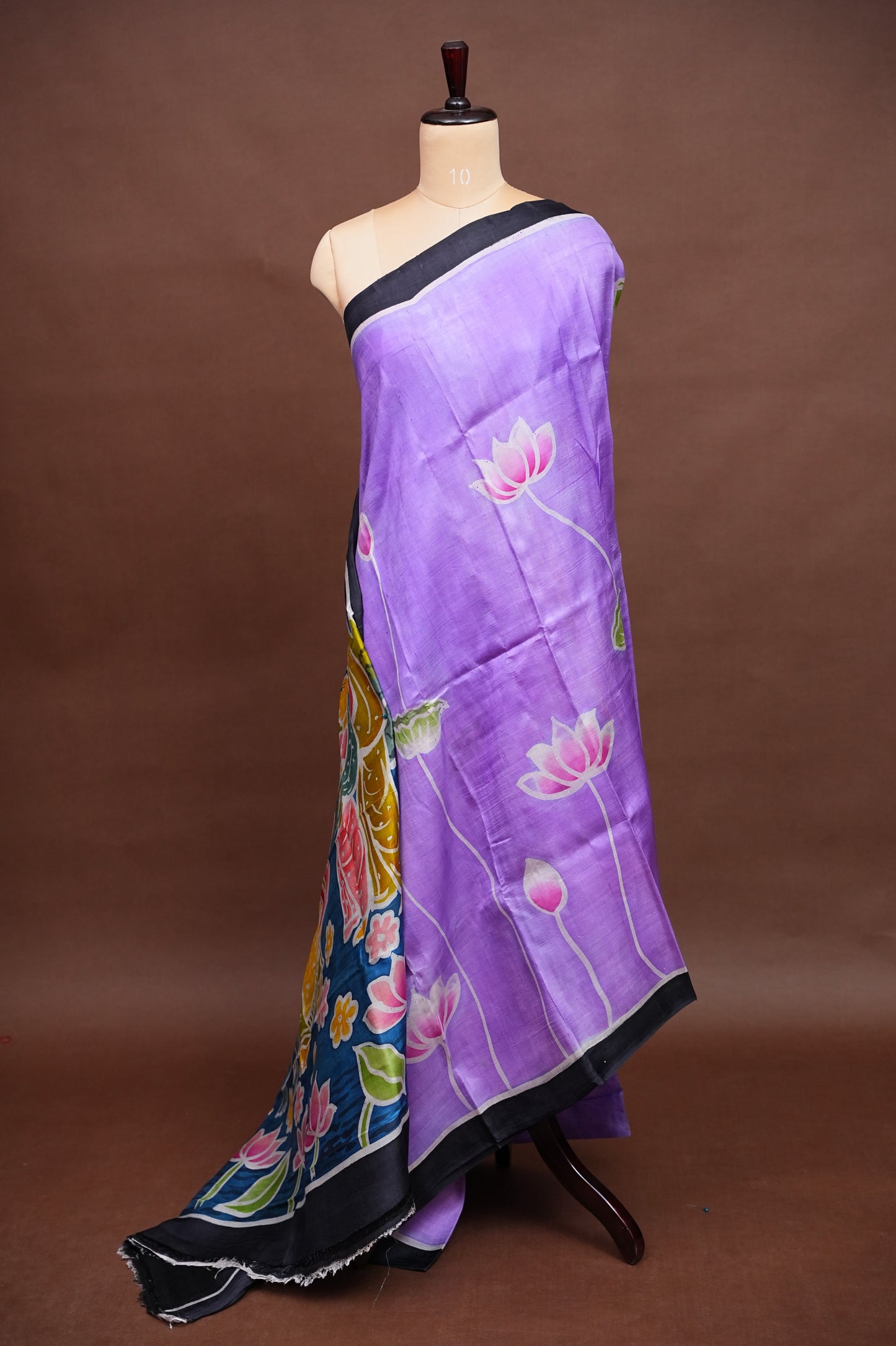 Purely Handpainted Batik Floral On Pure Tussar Silk Saree-Lavender|Silk Mark Certified