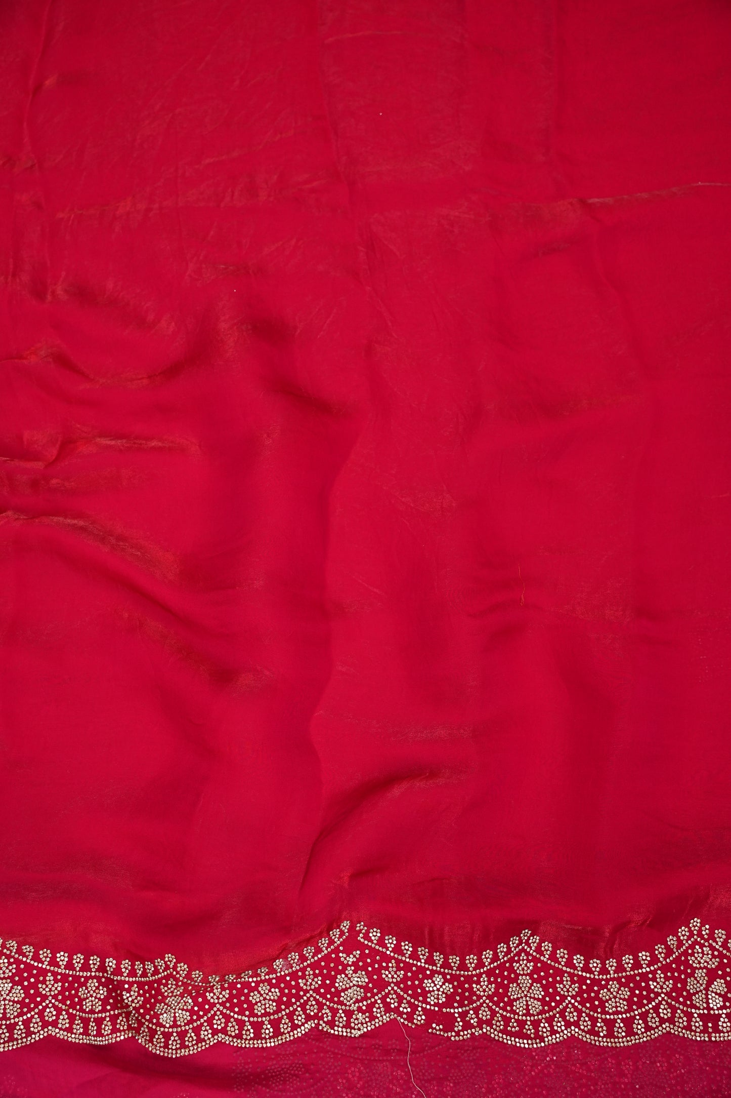 Rani Pink Party Wear Saree with Hand Embellished Scalloped Border