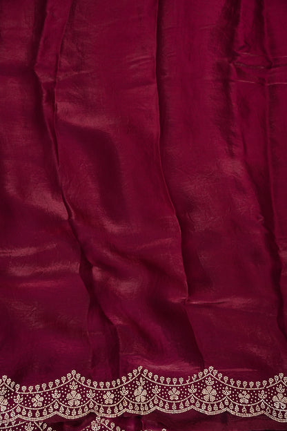 Wine Berry Party Wear Saree with Hand Embellished Scalloped Border