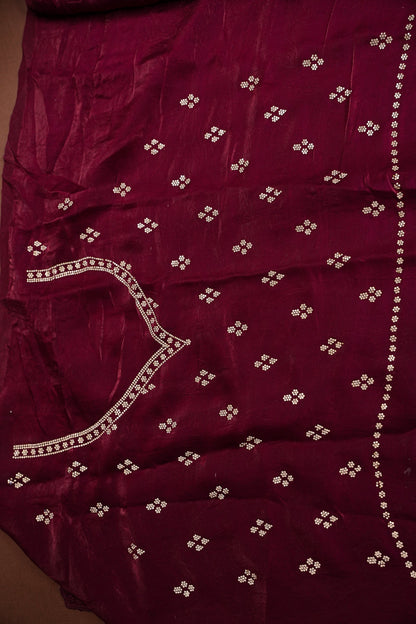 Wine Berry Party Wear Saree with Hand Embellished Scalloped Border