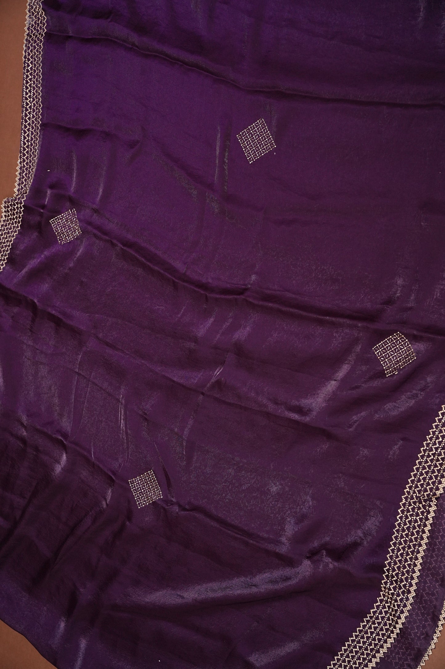 Royal Purple Party Wear Saree with Geometric Hand Embellished Border
