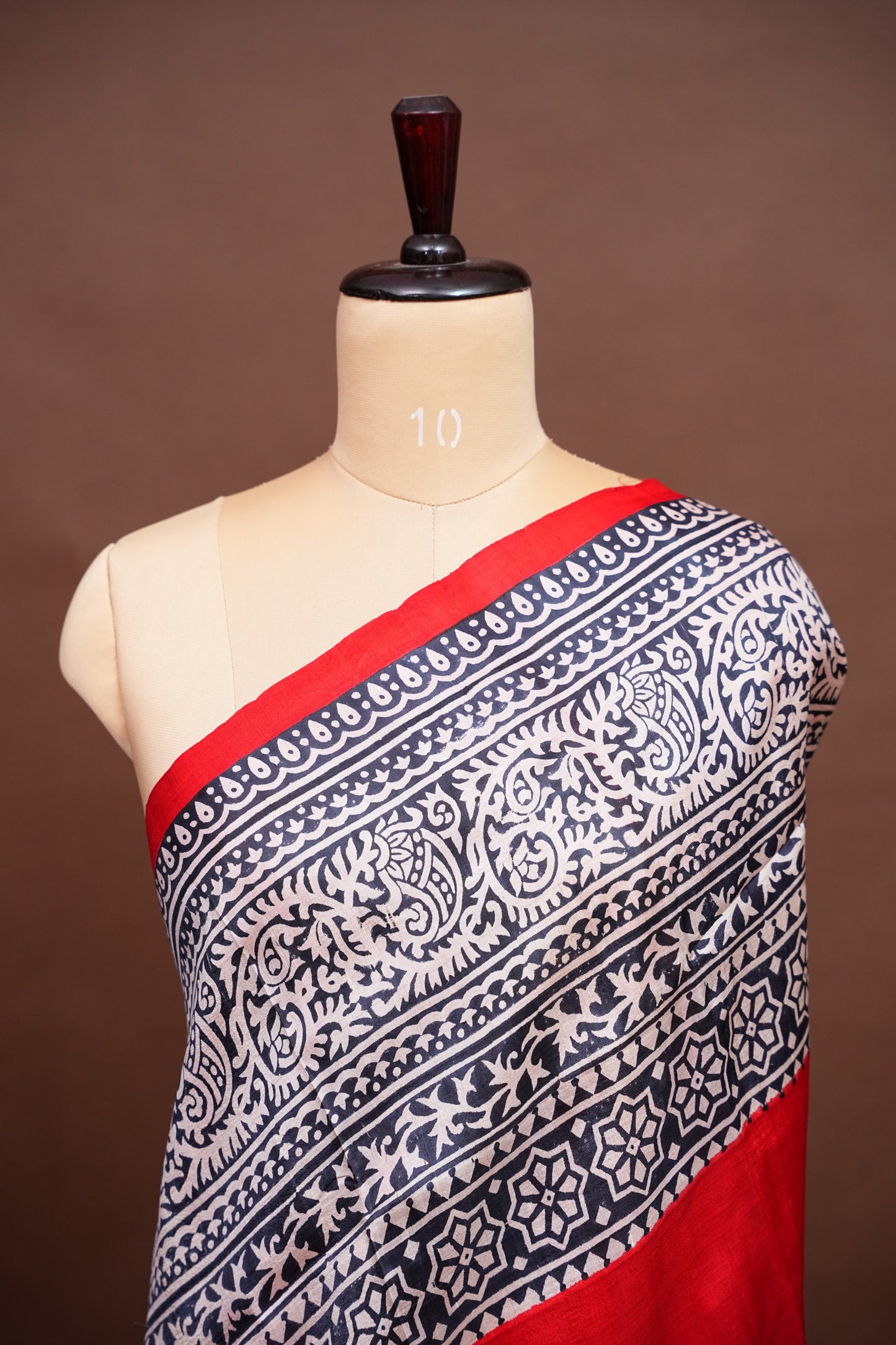 Purely Handpainted Classic On Pure Tussar Silk Saree-Red & Black|Silk Mark Certified