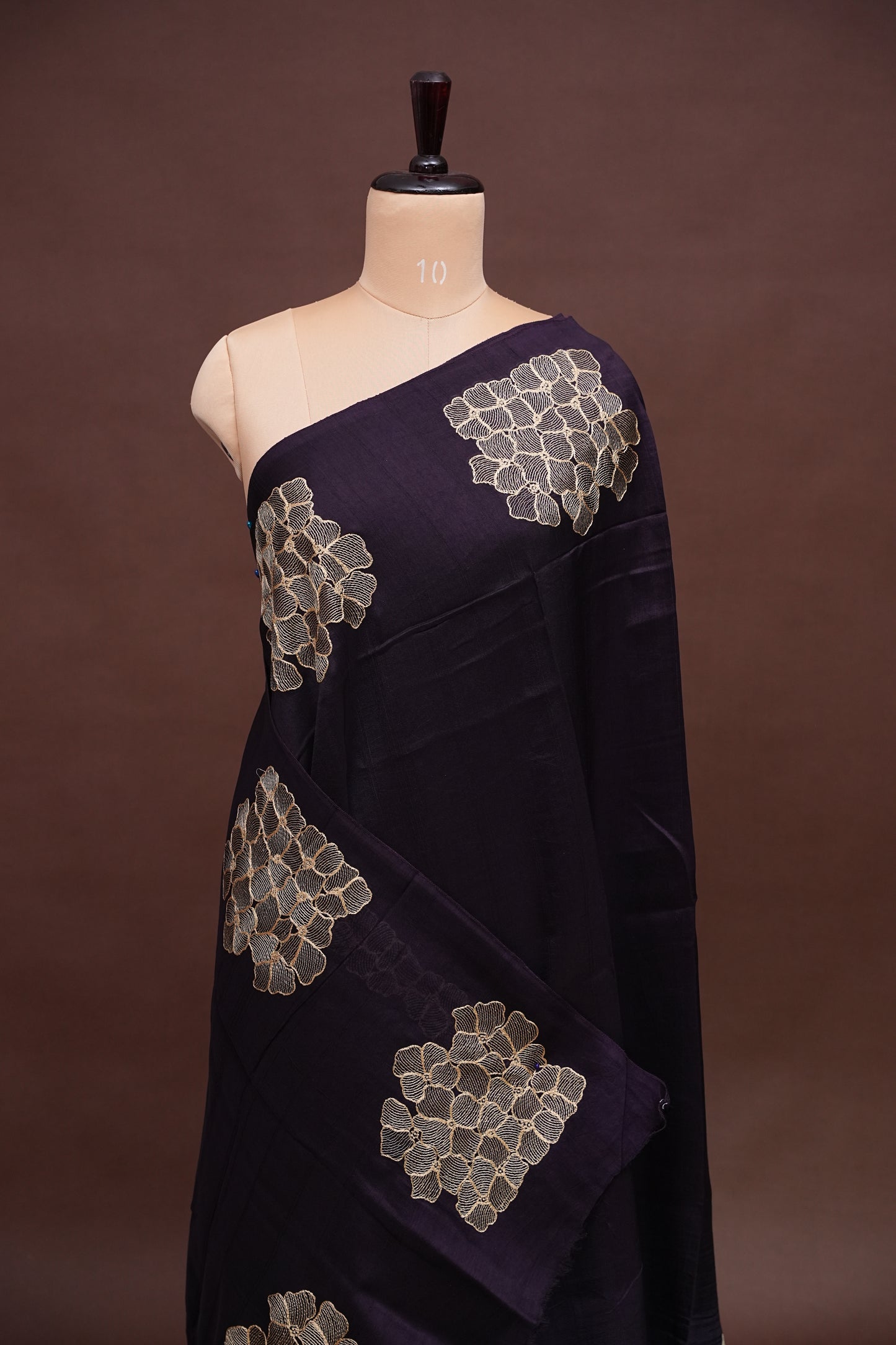 Tussar Banarasi Raw Silk Saree with Floral Zari Butta Weaving – Deep Purple