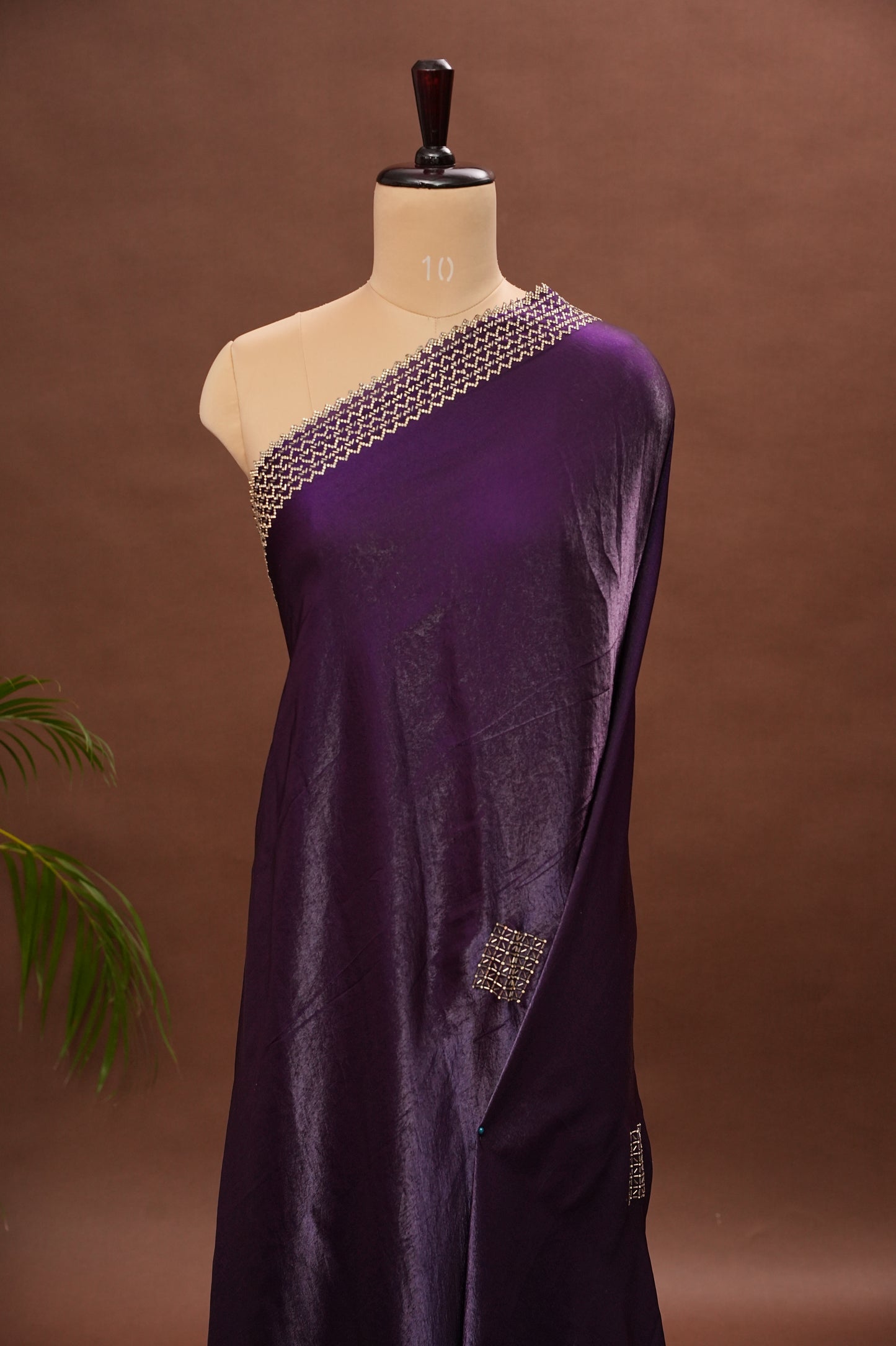Royal Purple Party Wear Saree with Geometric Hand Embellished Border