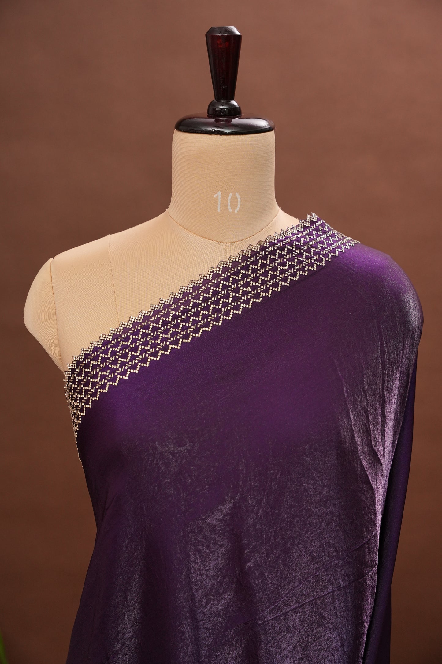 Royal Purple Party Wear Saree with Geometric Hand Embellished Border