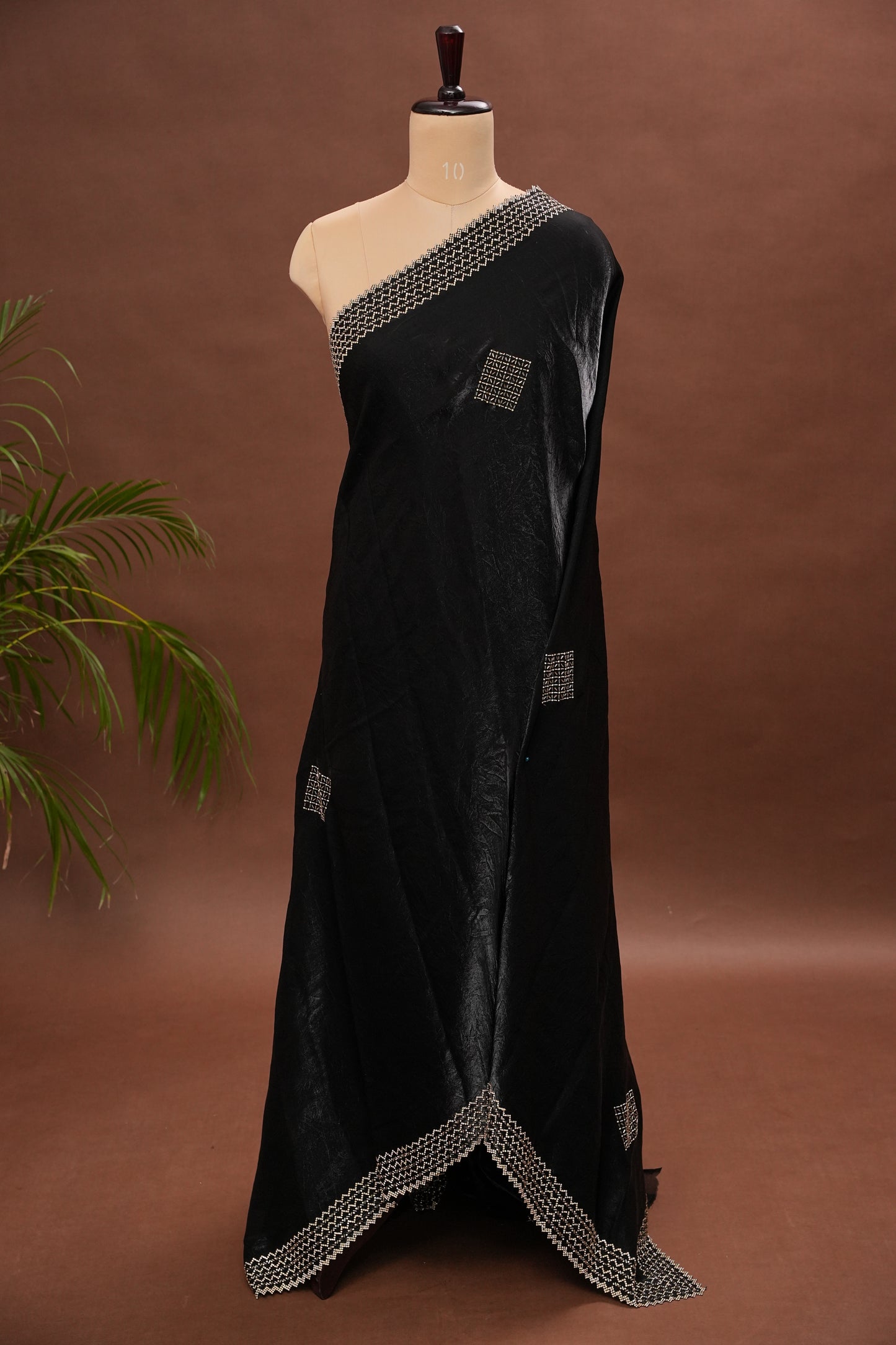 Elegant Black Party Wear Saree with Hand Embellished Border & Designer Motifs