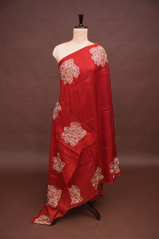 Tussar Banarasi Raw Silk Saree with Floral Zari Butta Weaving – Rust Orange