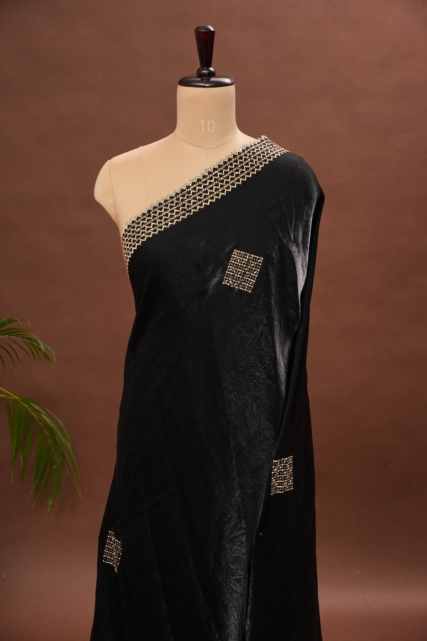 Elegant Black Party Wear Saree with Hand Embellished Border & Designer Motifs