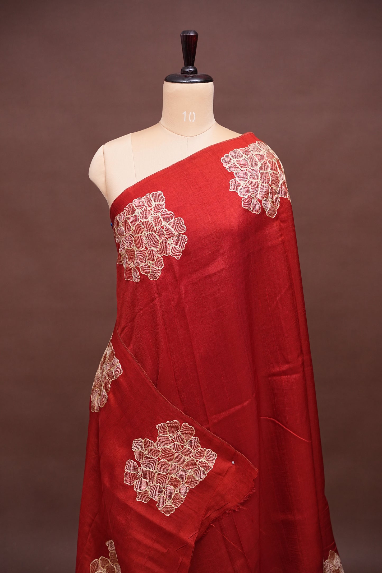 Tussar Banarasi Raw Silk Saree with Floral Zari Butta Weaving – Rust Orange
