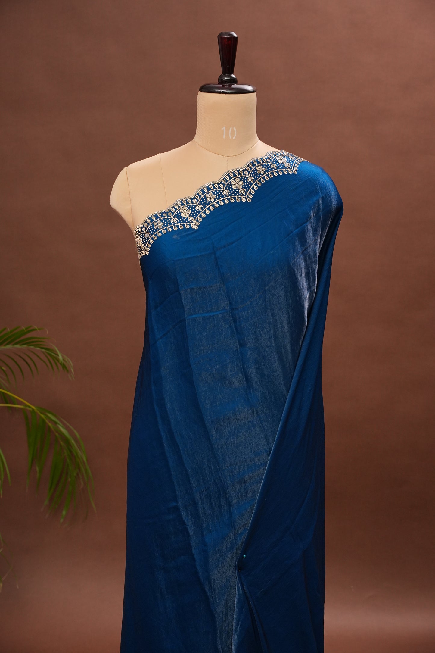 Royal Sapphire Blue Party Wear Saree with Hand Embellished Border & Floral Motifs