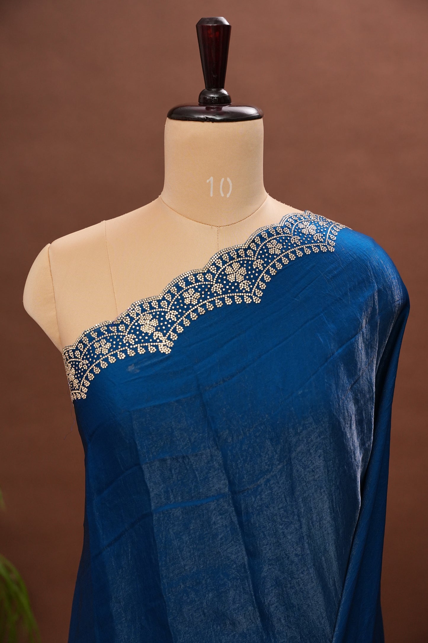 Royal Sapphire Blue Party Wear Saree with Hand Embellished Border & Floral Motifs