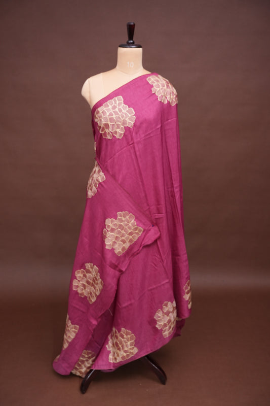 Tussar Banarasi Raw Silk Saree with Floral Zari Butta Weaving – Rose Pink