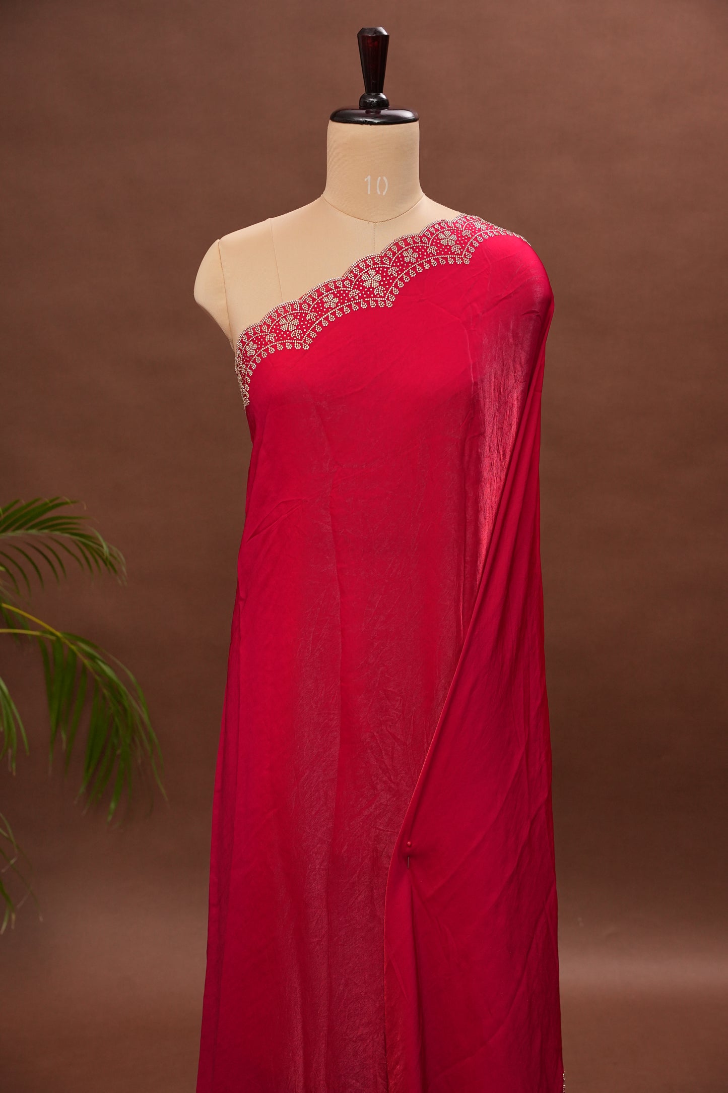 Rani Pink Party Wear Saree with Hand Embellished Scalloped Border