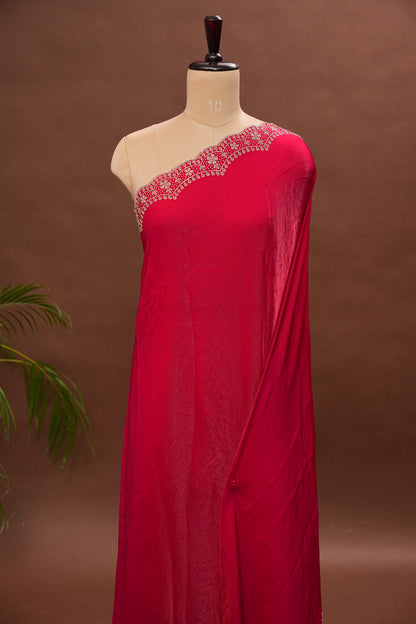 Rani Pink Party Wear Saree with Hand Embellished Scalloped Border