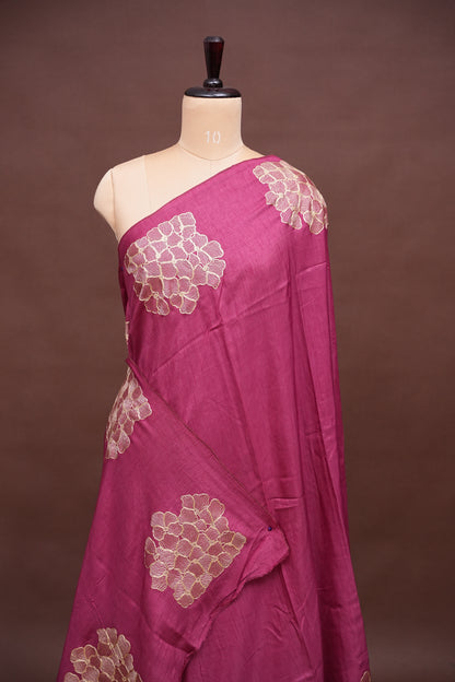 Tussar Banarasi Raw Silk Saree with Floral Zari Butta Weaving – Rose Pink