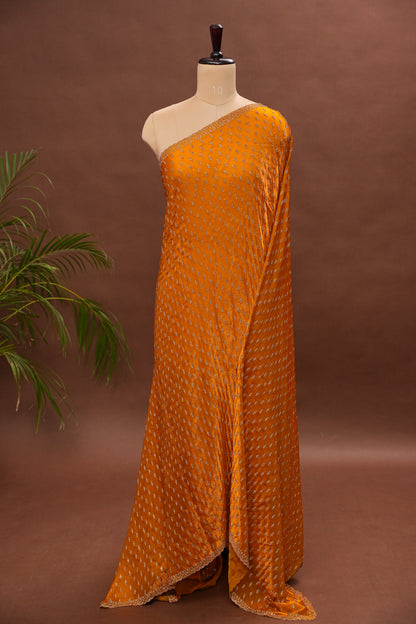 Mustard Gold Party Wear Saree with Gold Stone Butta & Embellished Border