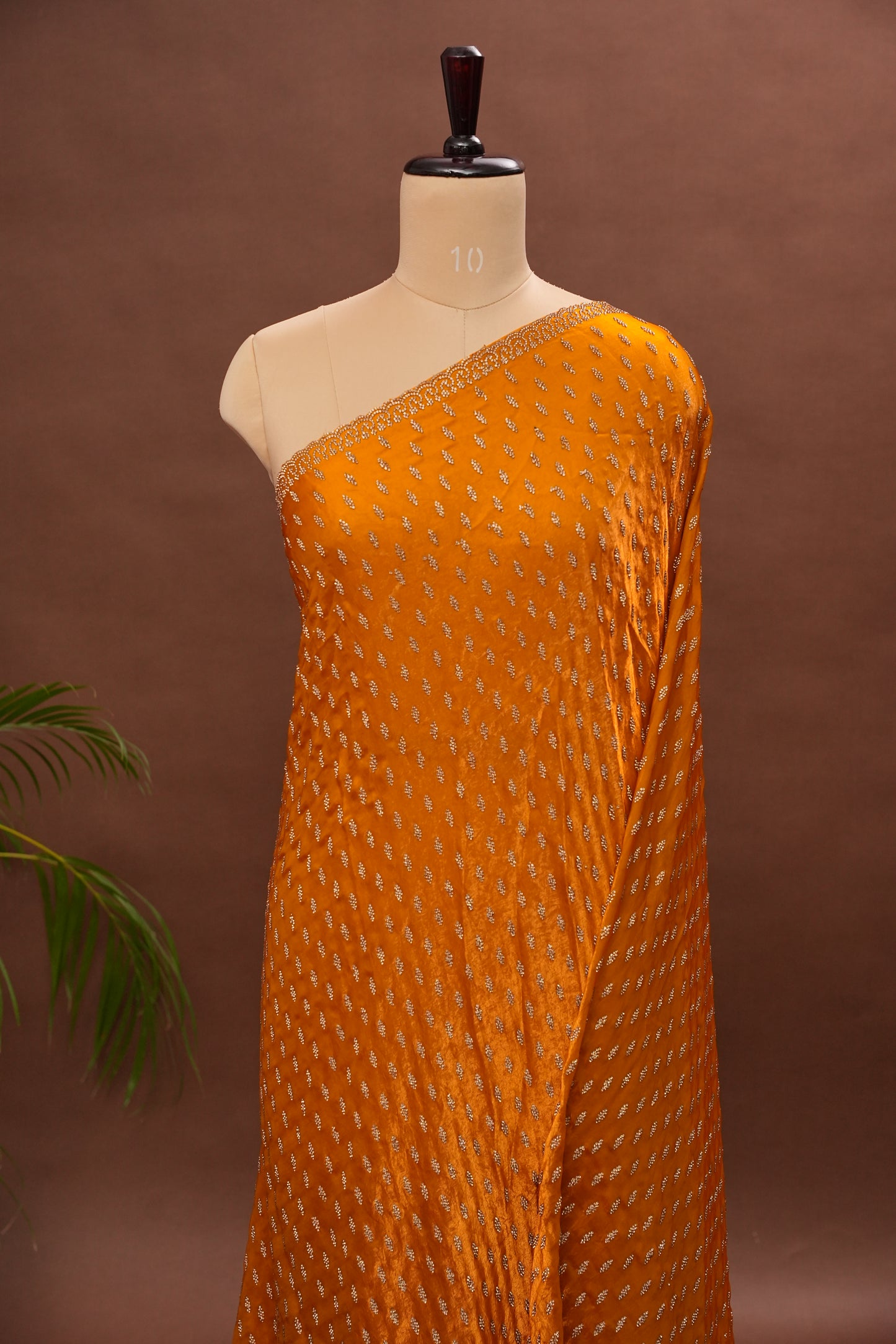 Mustard Gold Party Wear Saree with Gold Stone Butta & Embellished Border
