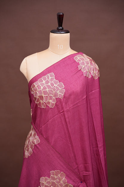 Tussar Banarasi Raw Silk Saree with Floral Zari Butta Weaving – Rose Pink