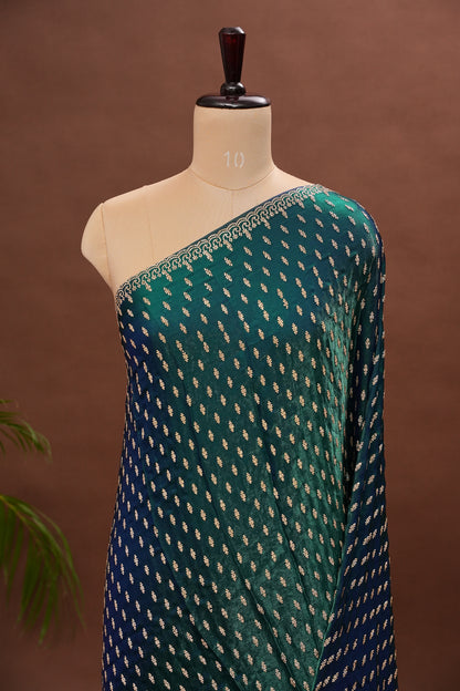Dual Tone Peacock Blue & Emerald Green Party Wear Saree with Gold Stone Butta Work
