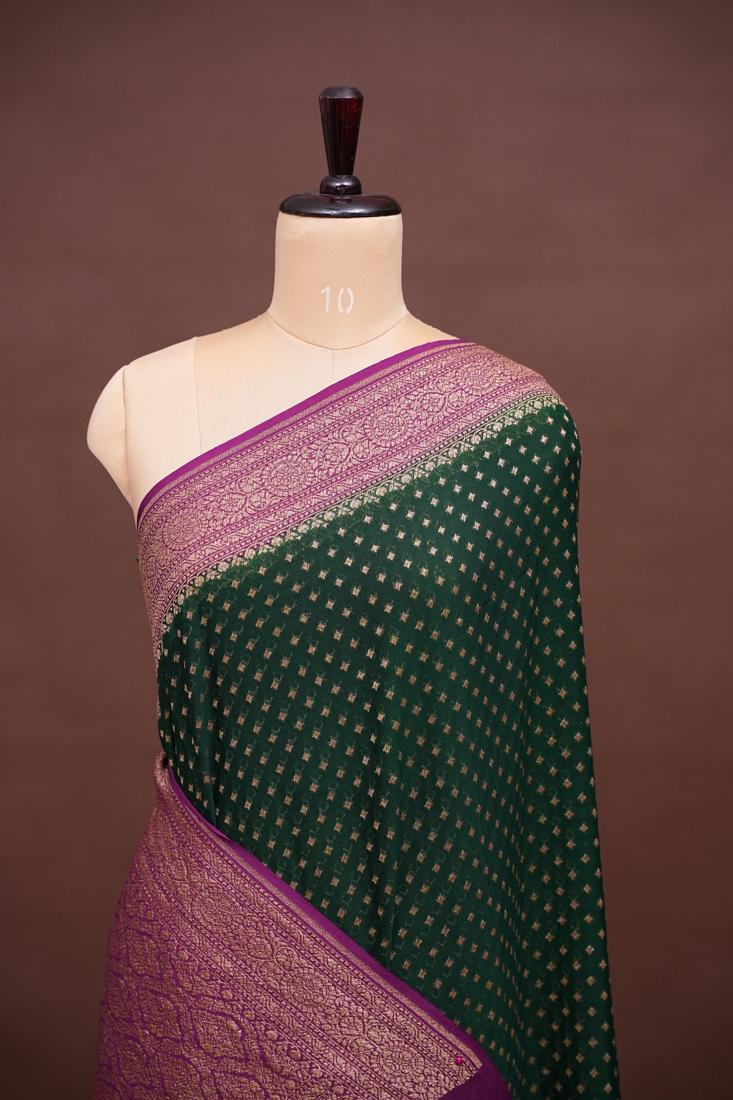 Pure Khadi Georgette Banarasi Saree - Bottle Green & Magenta