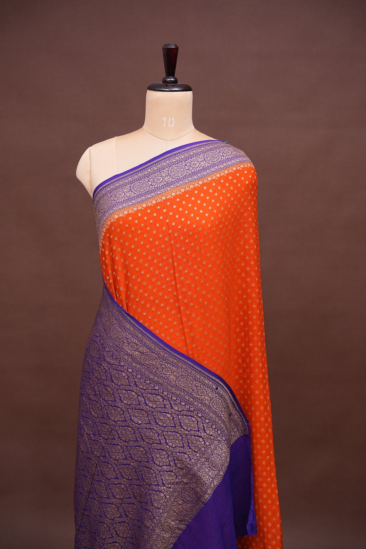Pure Khadi Georgette Banarasi Saree - Orange & Deep Purple