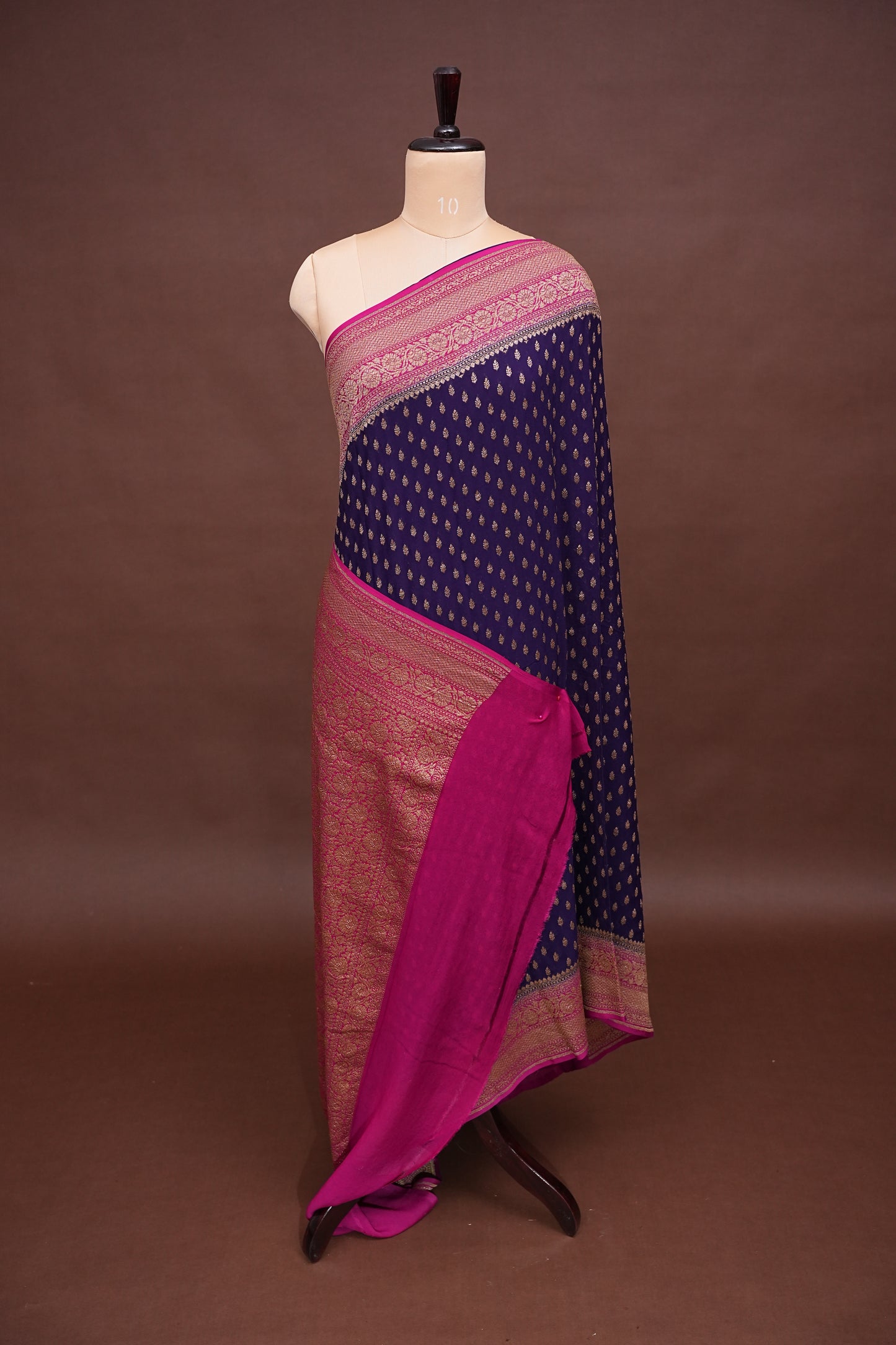 Pure Khadi Georgette Banarasi Saree - Deep Purple & Pink