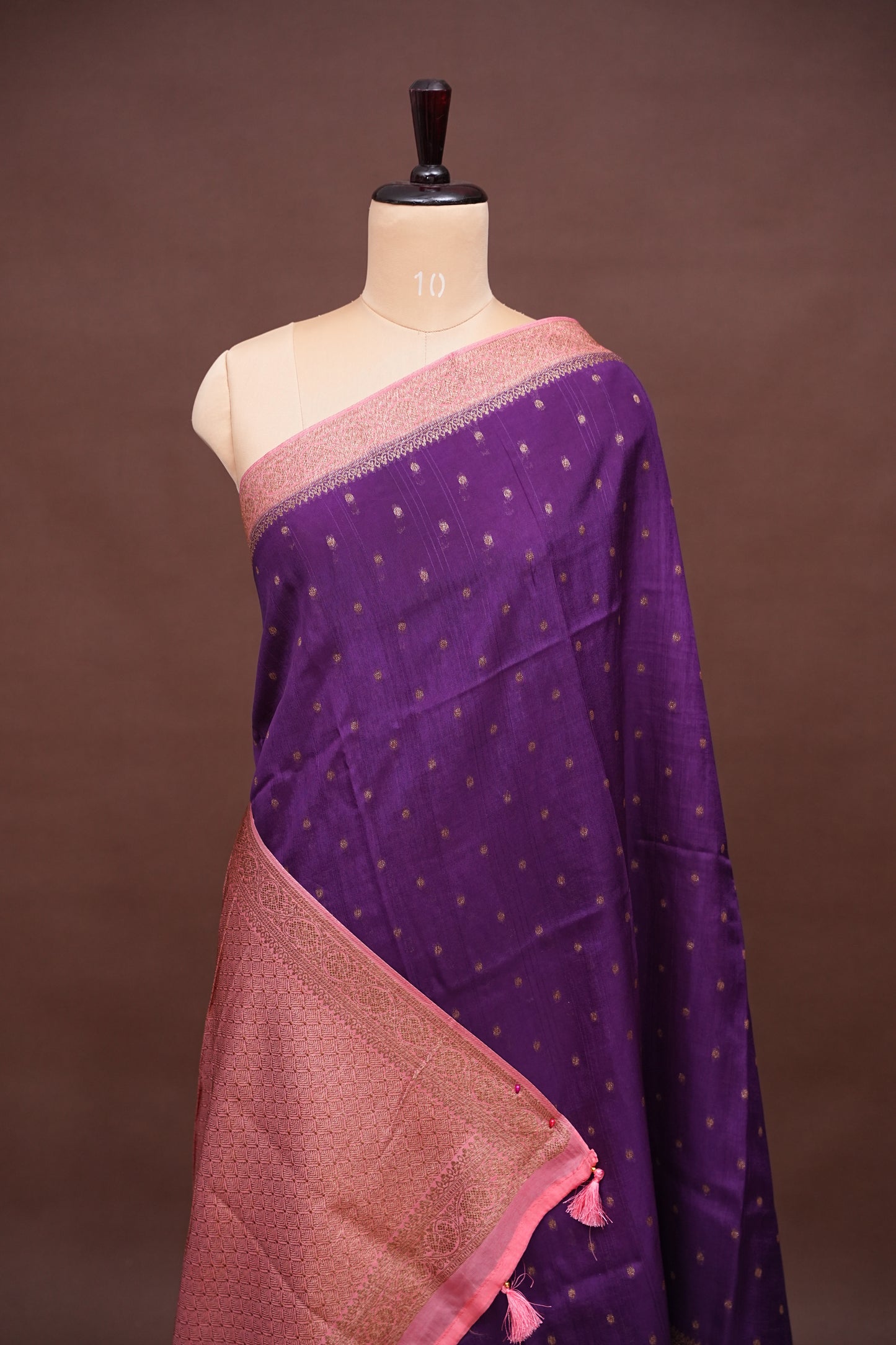Tussar Banarasi Raw Silk Saree – Violet & Pink with Zari Border