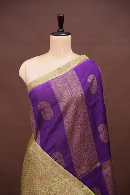 Tussar Banarasi Raw Silk Saree – Royal Purple & Pistachio Green